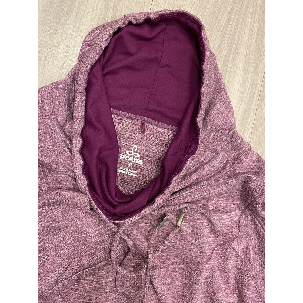 PrAna Top Womens XL Purple Gray‎ Striped Vinyasa Hoodie Side Cinch Runched Yoga